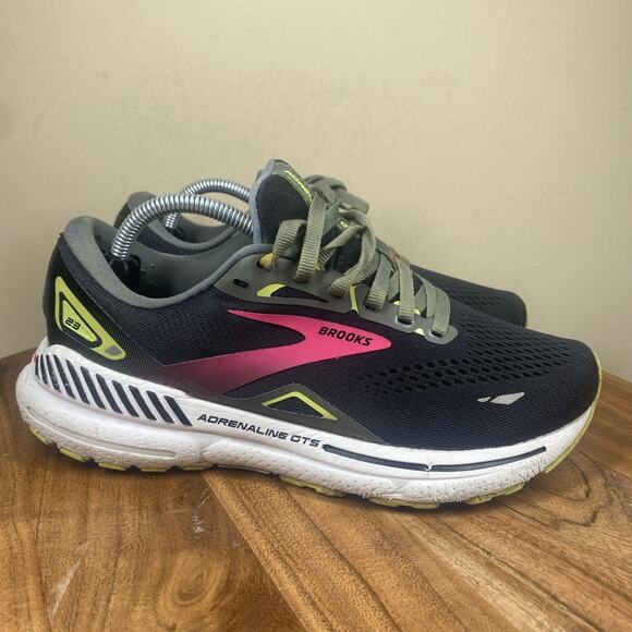 Brooks Adrenaline GTS23 Black Pink Womens Size 7 Black Running Shoes 1203811B037 - Picture 1 of 10